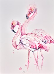 Proud To Be Pink- Flamingo Duo by Amanda Gordon - Original on Paper sized 21x28 inches. Available from Whitewall Galleries